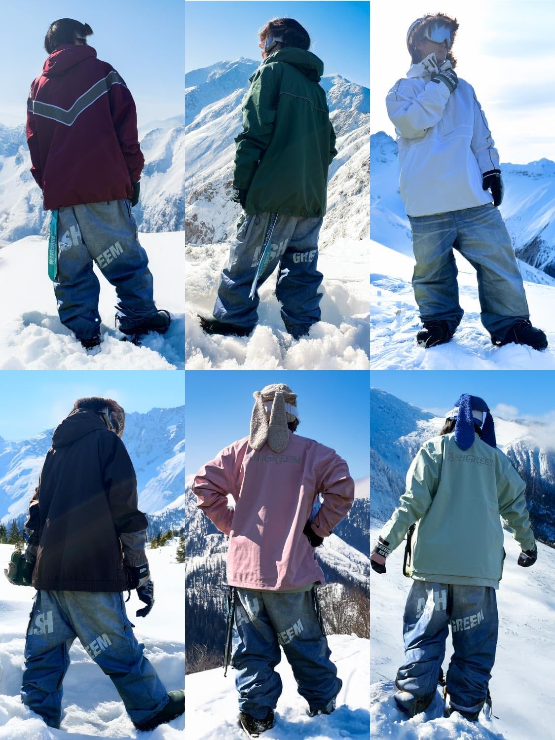 [アッシュグリーム] 極太 スノーボードウェア パンツ デニム 無地/バックロゴ/ダメージプリント 単品 耐水圧12,000mm メ