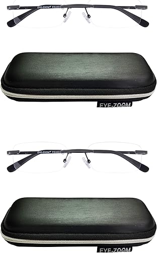 Miniatura 6 de EYE ZOOM Paquete de 2 anteojos de lectura unisex con marco de metal sin montura con funda para hombres y mujeres