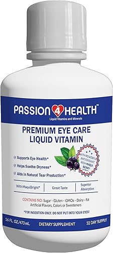 Passion 4 Health Vitaminas líquidas para los ojos, visión natural y apoyo prémium para la salud ocular con extracto de bayas de Maqui, sin gluten,