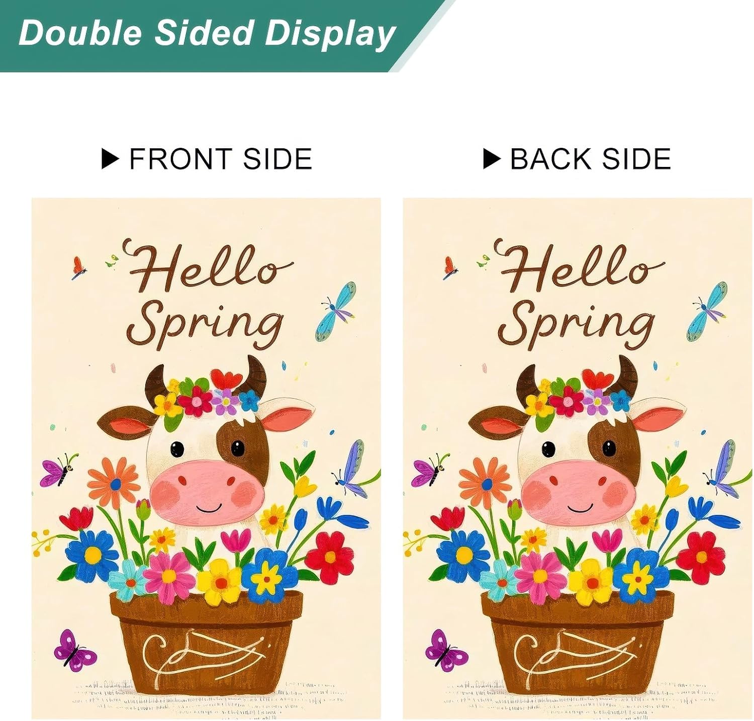 Hello Spring Garden Flag Double Sided 12x18 Inch Cute Cow Seasonal Welcome Small Flags For Outside Outdoor Decor Yard Farmhouse Holiday Spring Summer Decorations Yard Flags - Image 4