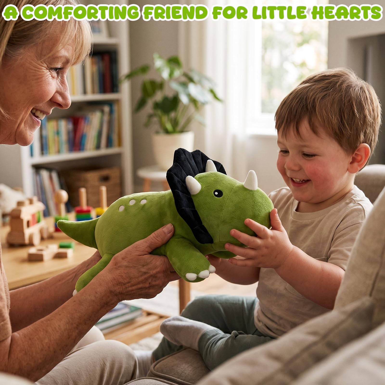 Xfrog Juguetes de dinosaurio con peso, suave almohada de peluche de triceratops con peso, lindo juguete de tela de dinosaurio de regalo para niños y adultos 60CM