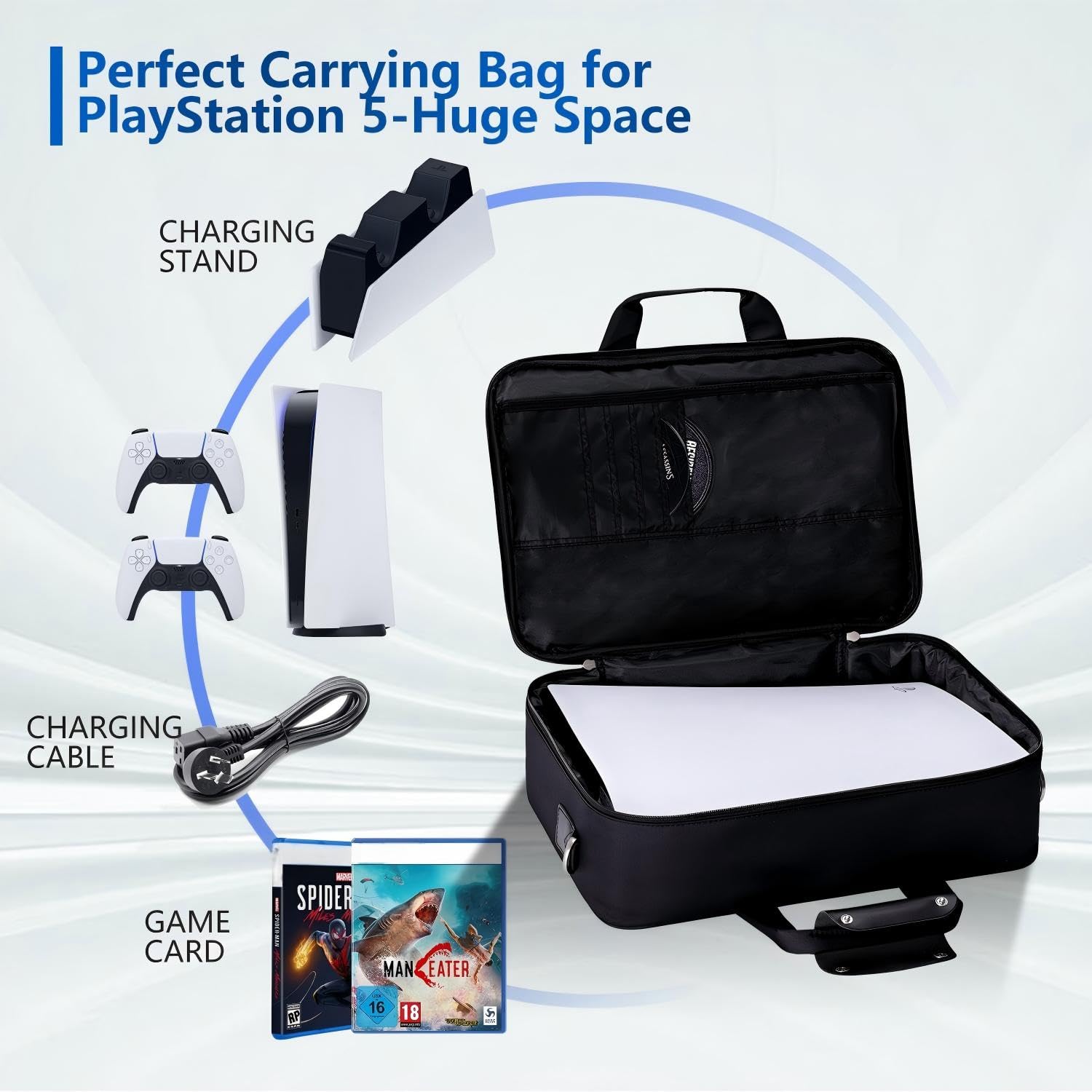 G-STORY Sac de Transport, Étui Sac de Rangement avec Fermeture éclair en Alliage de Zinc,Sac de Voyage pour PS5 Console et Accessoires, Controller Skin * 1 est Inclus