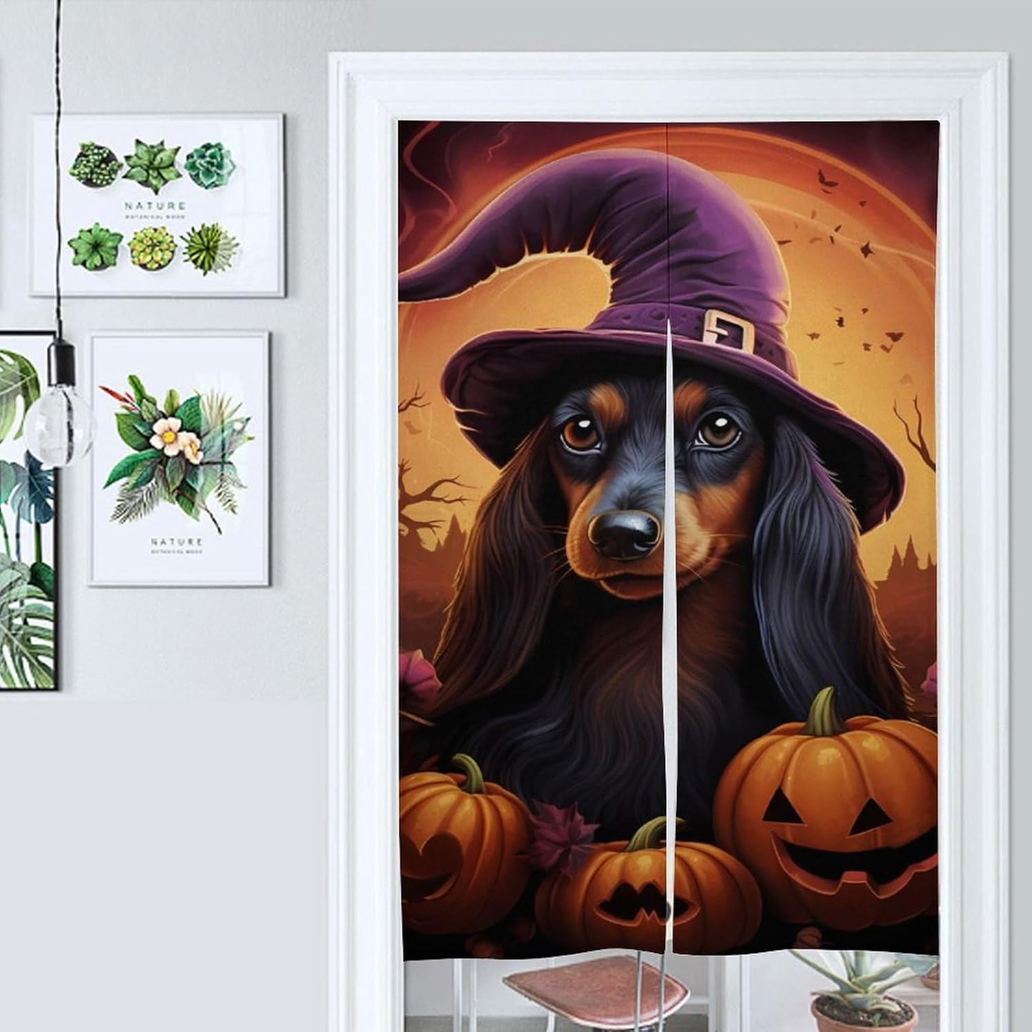 Cute Witch Funny Dachshunds Halloween Door Curtain Blackout Door Cover Curtains Door Screen for Home Accessories