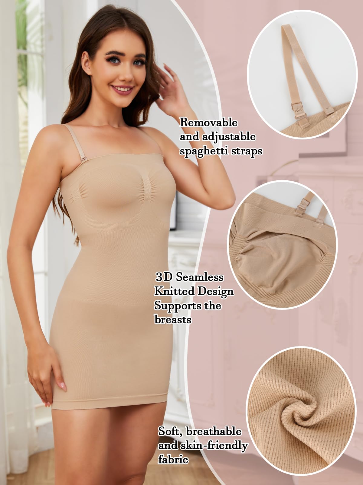 SLIMBELLE Vestido de corpiño para Mujer Moldeador para el Abdomen Moldeador Tirantes extraíbles Enaguas Vestido de Forma Tubo