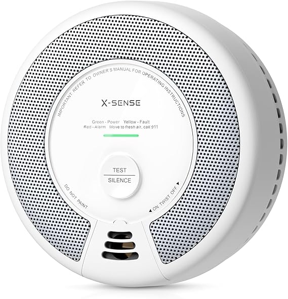 جهاز إنذار أول أكسيد الكربون X-Sense Smoke Detector مزود ببطارية تدوم 10 سنوات، معتمد من UL 217 وUL 2034، طراز SC06، عبوة واحدة
