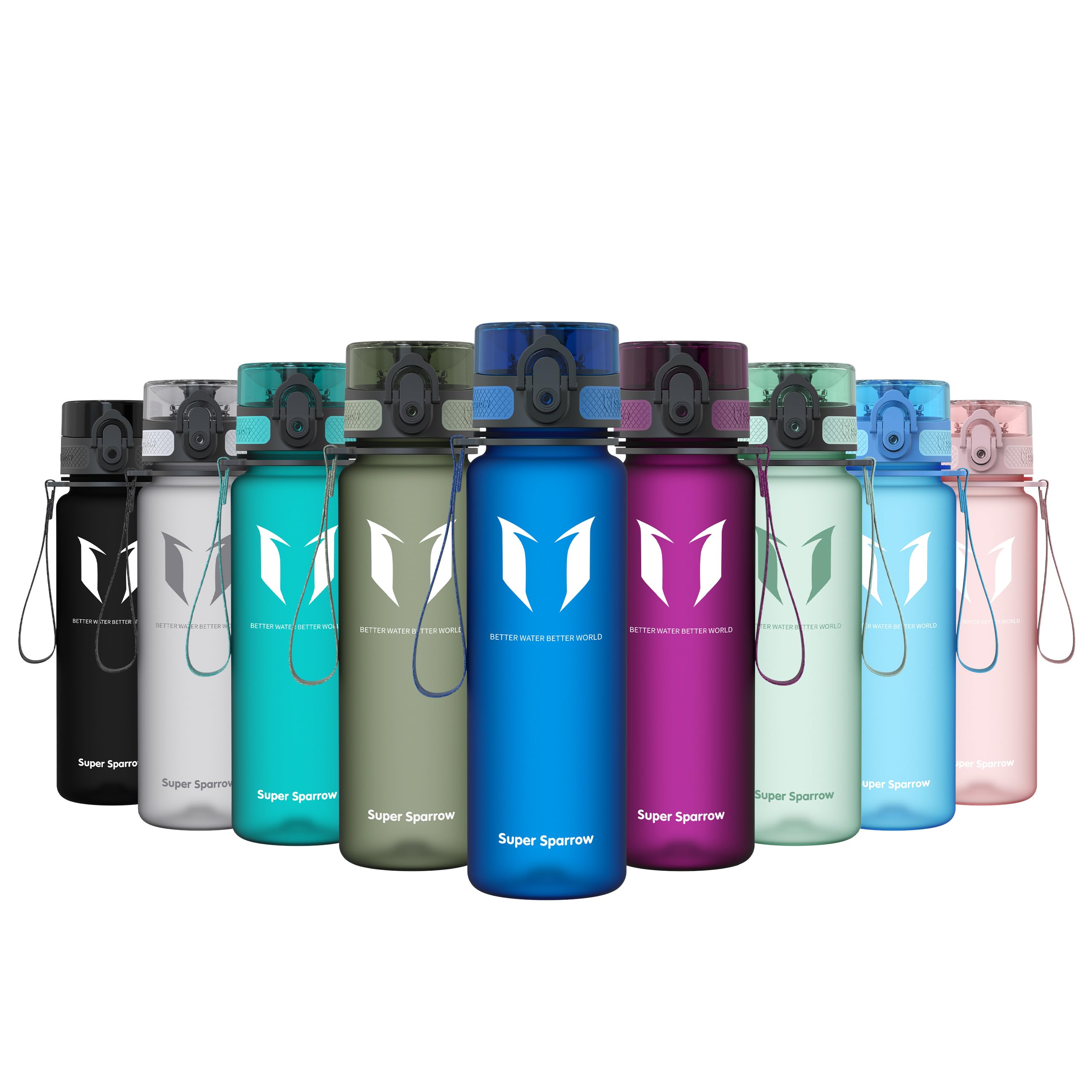 Sparrow Trinkflasche 500ml/750ml/1L - BPA-frei Tritan Wasserflasche 1-Klick | Sportflasche, Auslaufsicher, Leicht, Spülmaschinenfest, Flip Top Flaschen, Sport, Schule, Fitness, Gym, Büro, Reisen, Fahrrad