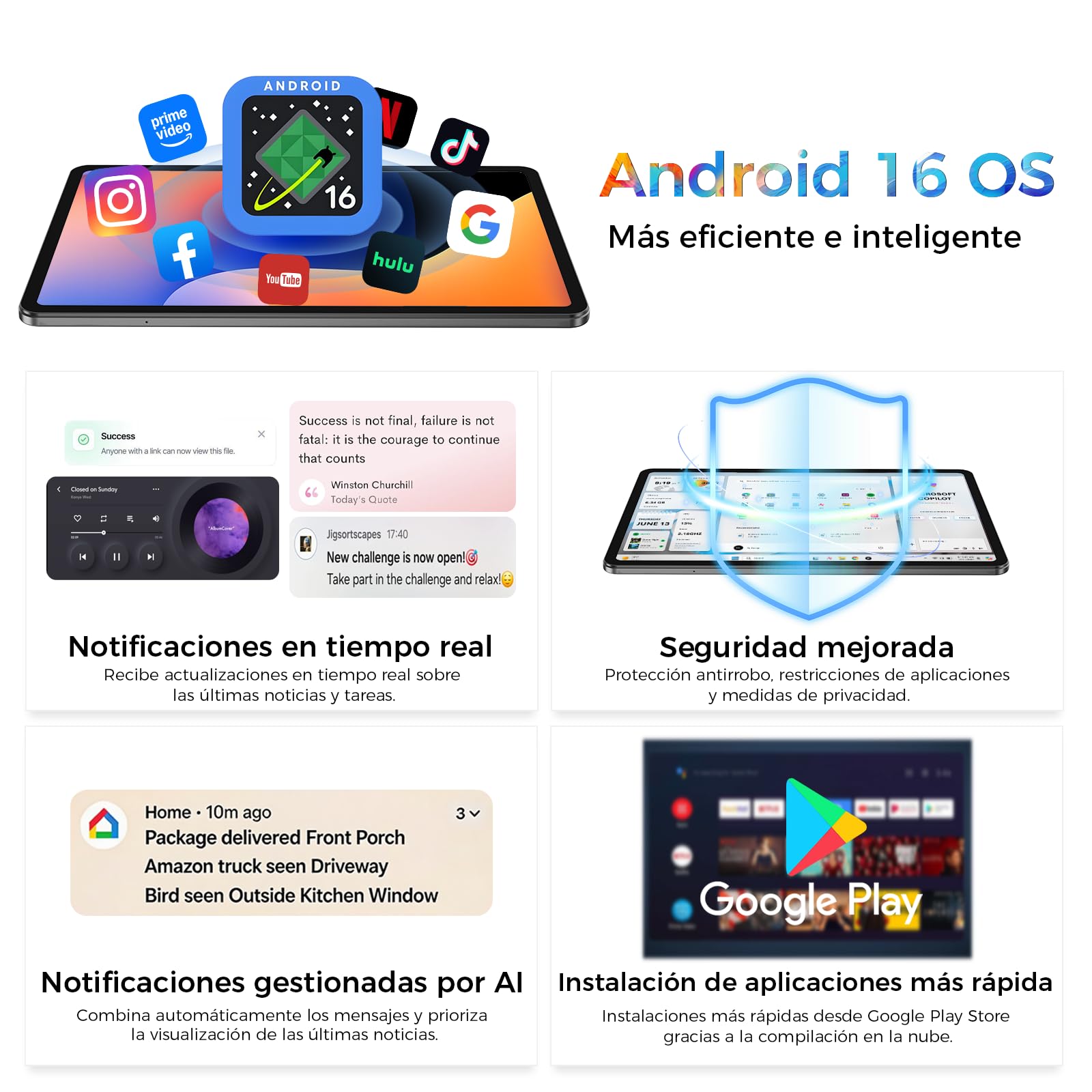 Android 16 Tableta,13.4 Pulgadas Tableta Grande Tablet con Octa-Core Processor, 32GB RAM + 256GB ROM, 10000mAh Batería,1920x1200 IPS, 2.4/5Ghz Dual WiFi/5+8MP/GPS/Gemini AI/Widevine L1