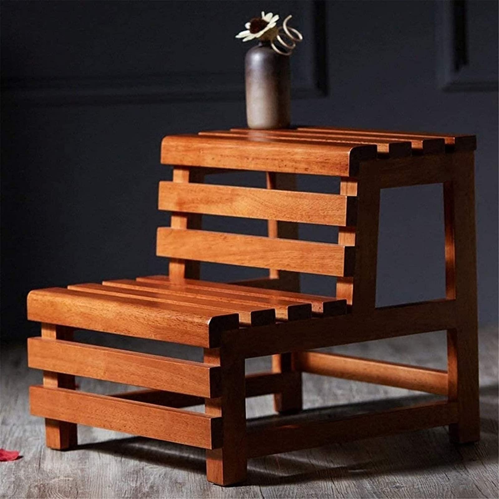 Taburete plegable de madera con 2 escalones de escalera para uso en interiores, portátil, antideslizante y resistente, para cambiar zapatos de bañera y almacenamiento, pedal ampliado para una escalada