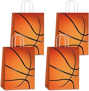 Lusmajoy 16-Pack Basketball Party Favor Bags - Goodie Treat Bags for Kids Birthday, Sports Theme Supplies