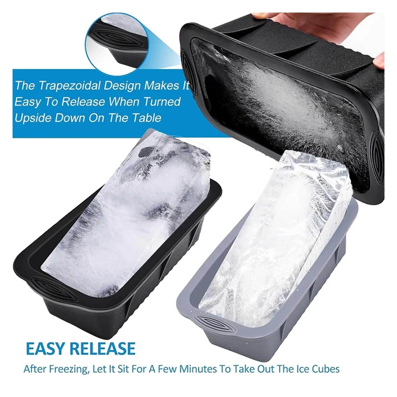 Bandeja extra grande del cubo silicón de la tina molde bloque hielo reutilizable for inmersión fría(Blue)