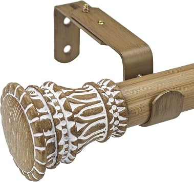 1-1/8 Inch Diameter Curtain Rods with Carved Capital Finial, 36-72 Telescoping Faux Wood Style Single Curtain Rods for window width 24-68 inch, 1 pack
