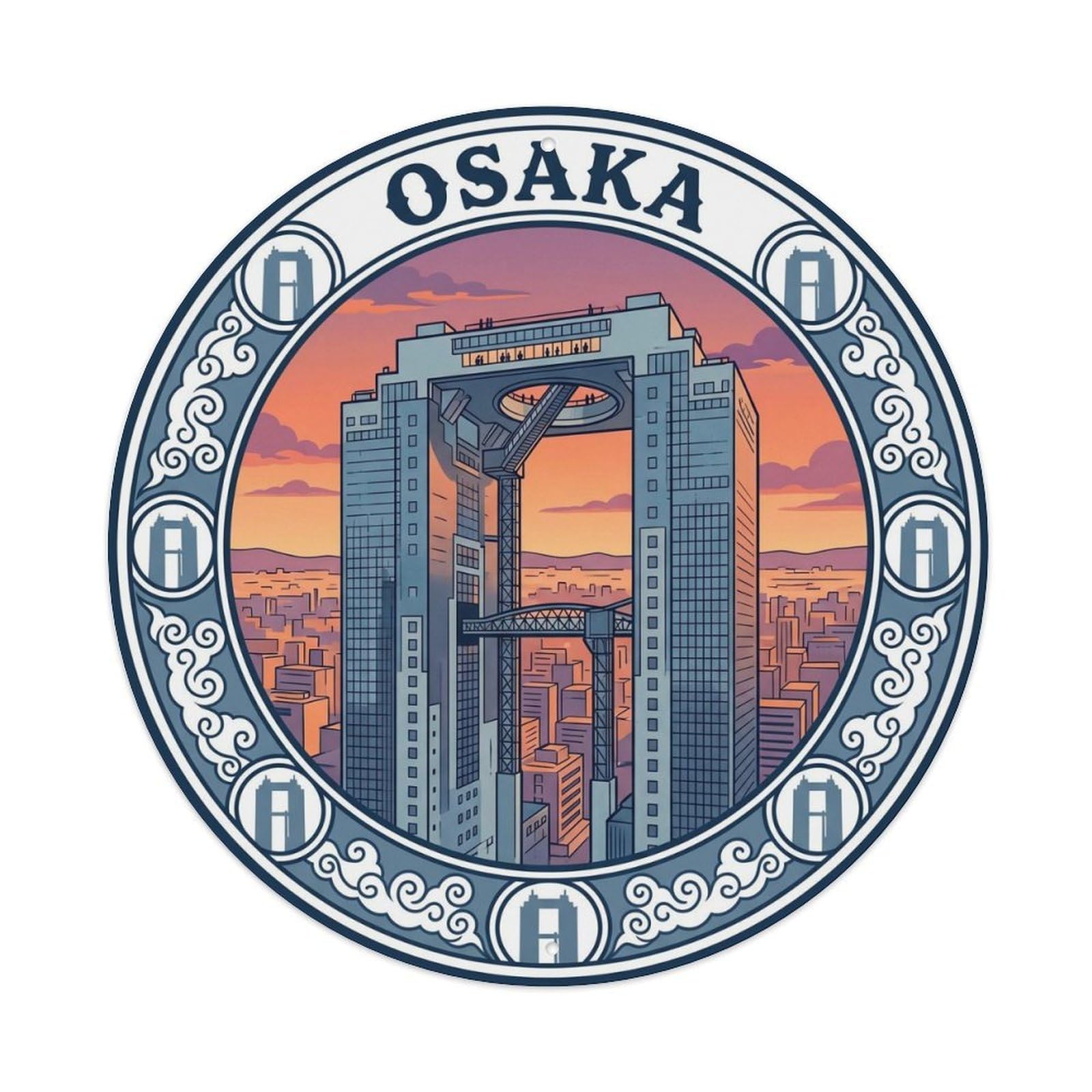 Osaka Modern Garden Tower Landmark Travel Metal Tin Sign