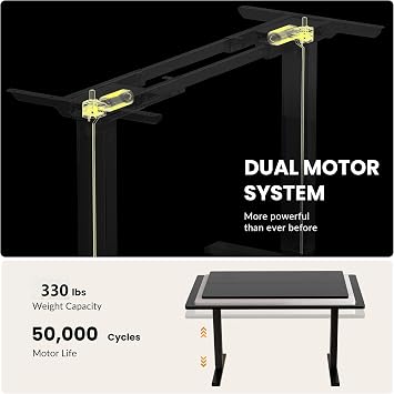 Dual Motor Electric Standing Desk Frame, Height Adjustable Table Legs for Max 44 x 70.8 Desktop with 330lbs Capacity, Ergonomic Sit Stand Up Desk Base for Home Office, Black Frame Only