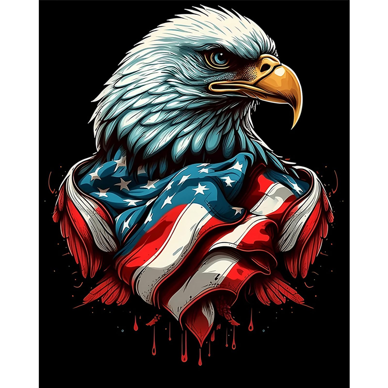 POETRYDRAW American Flag Eagle Full DIY 5D Round Drill Diamond Art Paintings Picture Arts Craft for Adults Beginner Home Wall Decoration Diamond Crystal Rhinestones Painting Kits 40x50cm