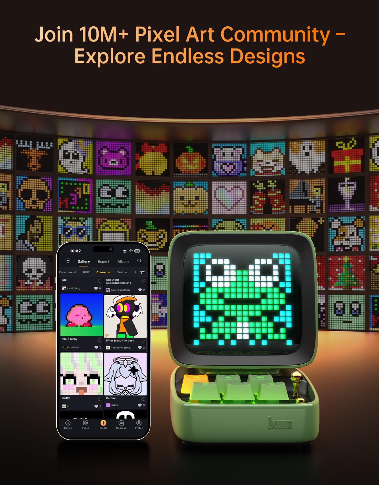 Divoom Ditoo Retro Pixel Art Game Bluetooth Speaker with 16X16 LED App Controlled Front Screen (): Green