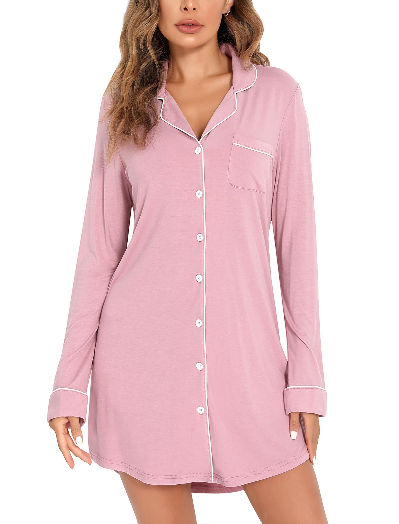 Button Down Night Gowns for Women Birth Hospital Nursing Dress Loose Sleepwear, XXL