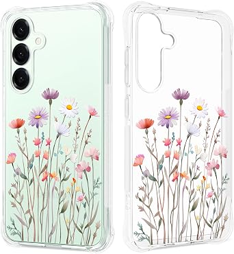 Floral Clear Case for Samsung Galaxy S25 Plus Women Girls,FL-37 | Pretty Flower Design Cute Pattern Phone Cover for Galaxy S25+,Slim Soft Anti-Slip Drop Proof Protective TPU Bumper Case