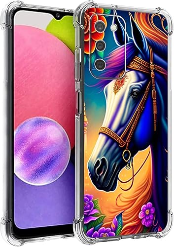 Beaucov Funda para Galaxy A03S, colorida protección contra caídas de flores de caballo a prueba de golpes, carcasa protectora de cuerpo completo