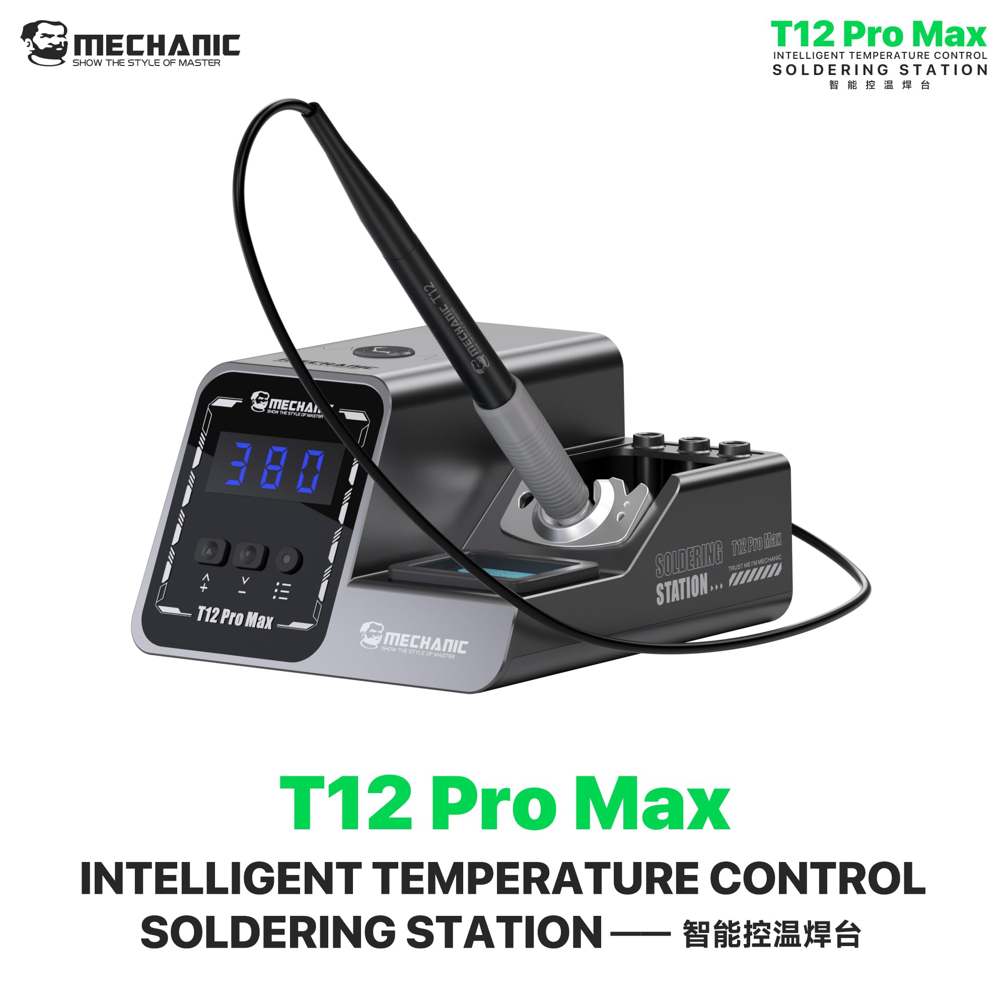 Mechanic T12 Pro Max - Estación de soldadura inteligente de 140 a 450 °C, calentamiento rápido, mango T12, apagado automático para reparación de placa base de teléfono