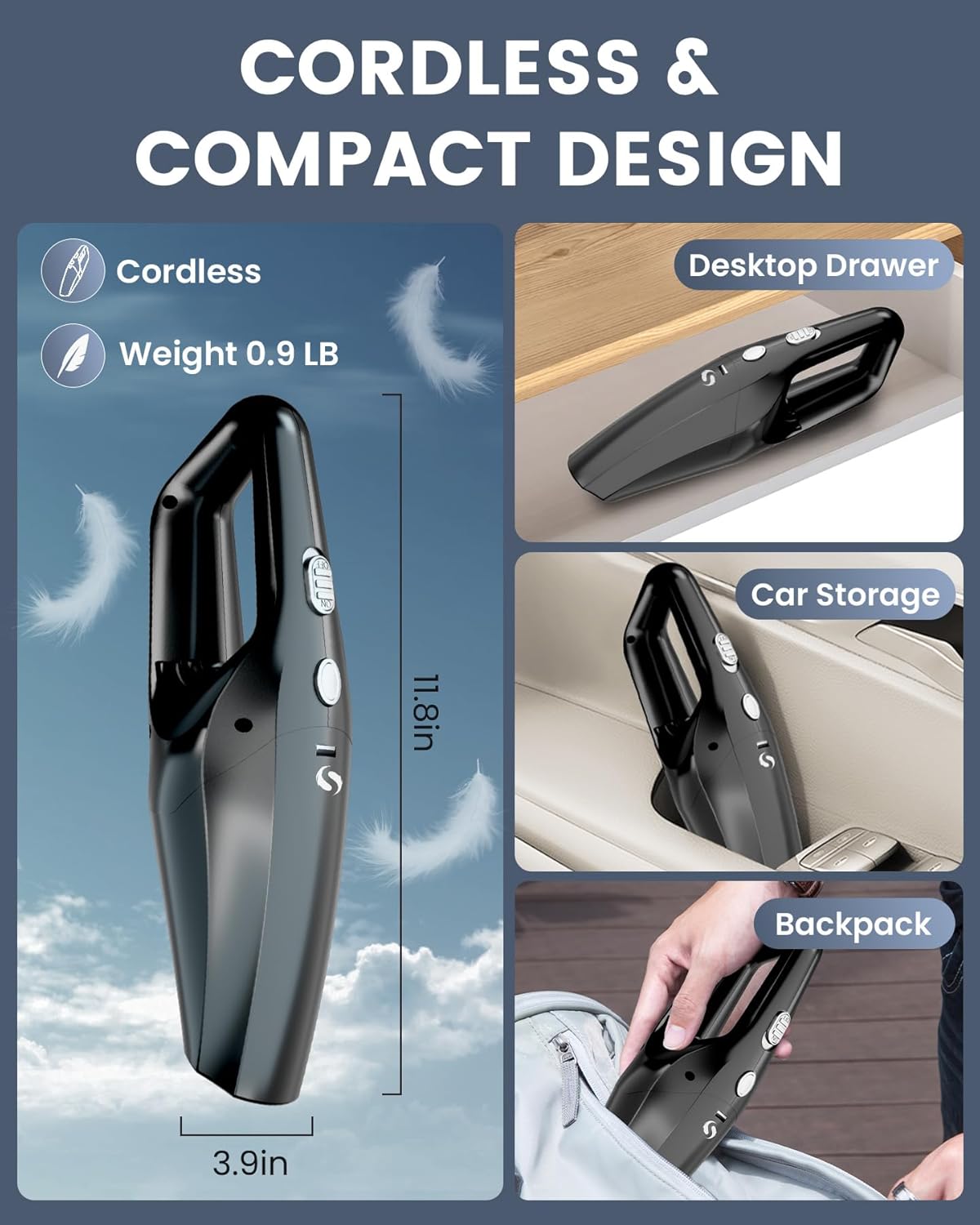 Handheld Vacuum Cordless Mini Car Vacuum Cleaner Portable and Rechargeable with Powerful Suction for Car Home Office and Pet Hair with HEPA Filter and Lightweight - Image 4