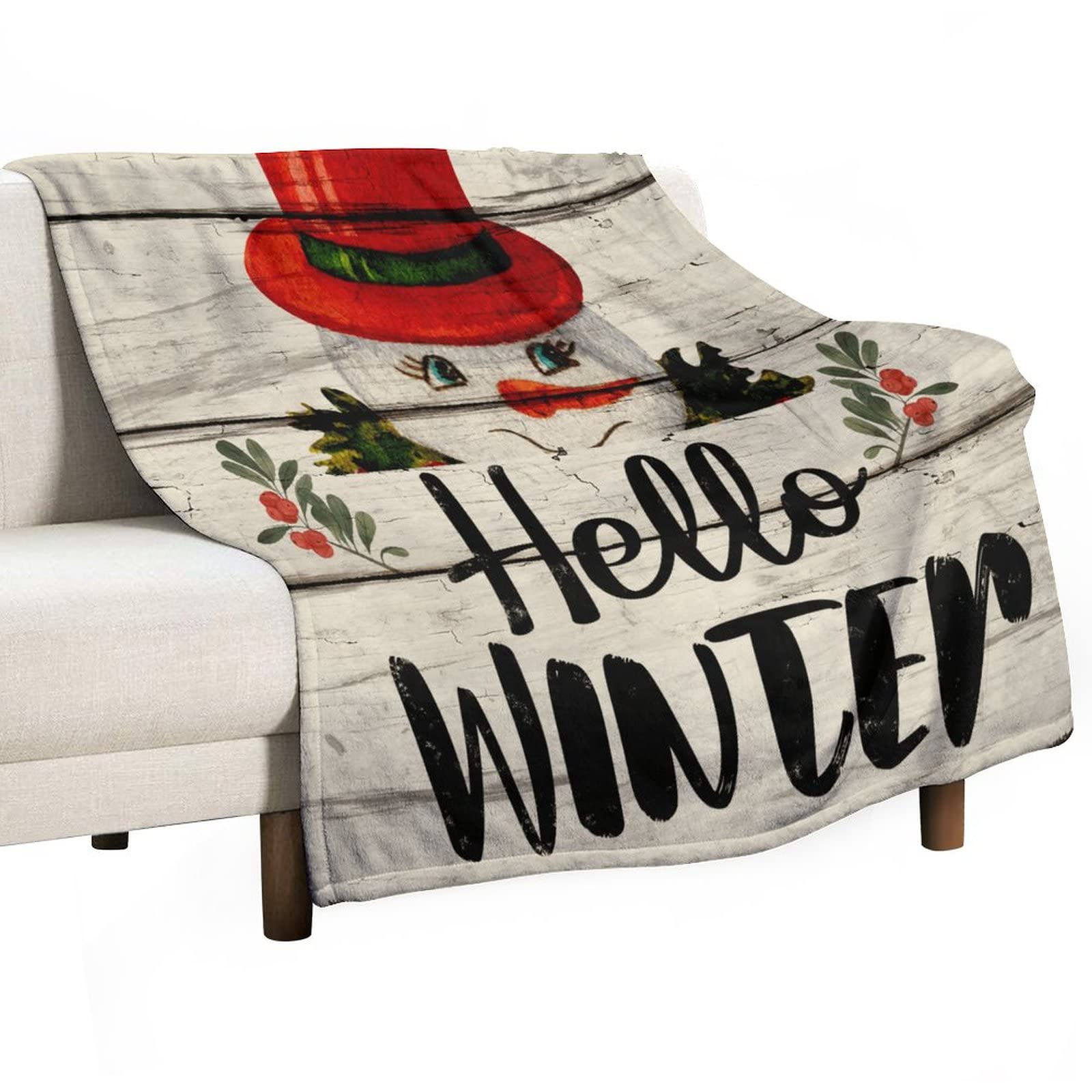Couverture Hello Winter chaude en flanelle pour se réchauffer au lit