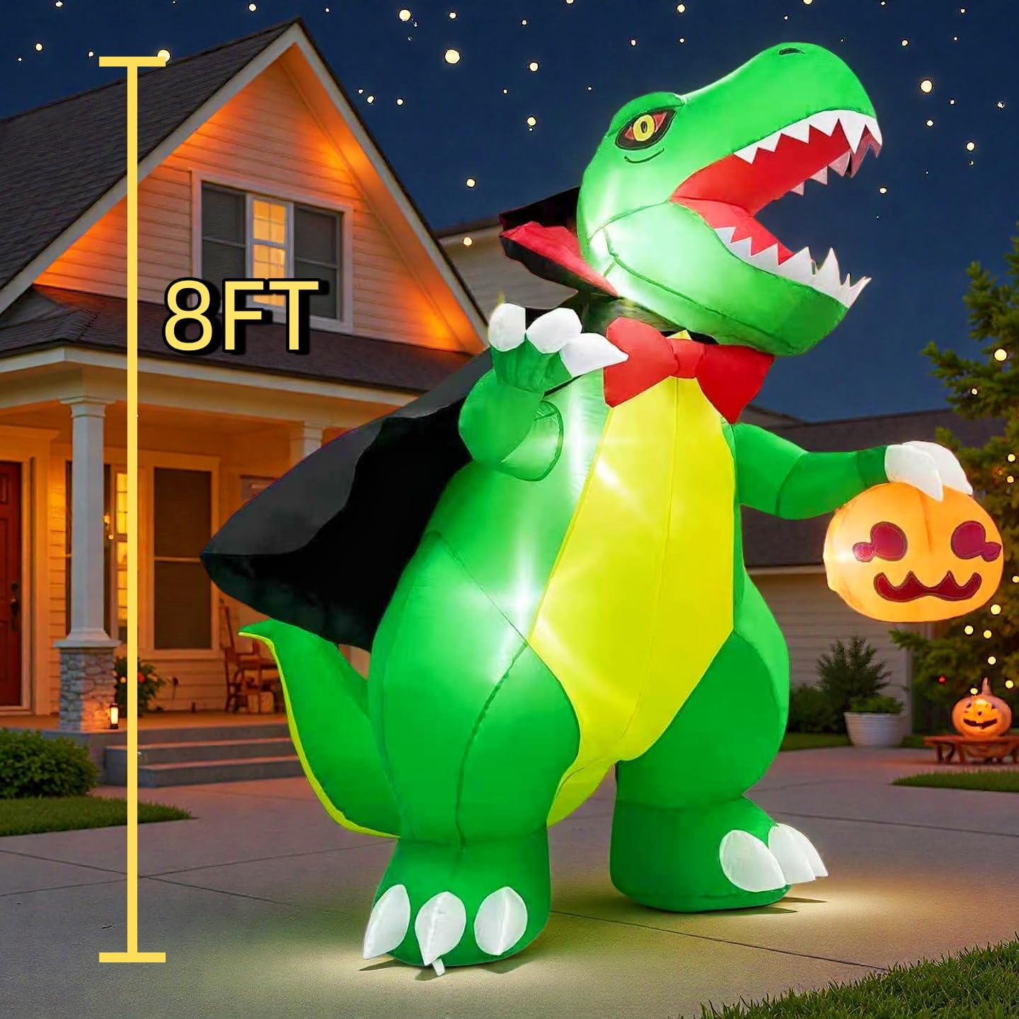 6 FT Halloween Inflatable Dinosaur Decoration, Dinosaur Carrying Pumpkin Body Suit, Built-in LED Lights, Outdoor Party Garden Lawn Holiday Decoration