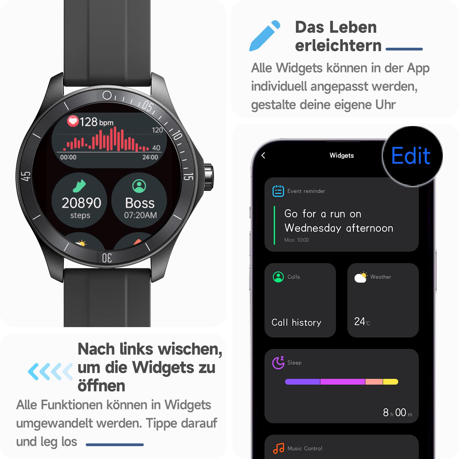 TOOBUR Smartwatch Herren Alexa Eingebaut mit Telefonfunktion, 44mm Fitnessuhr mit Herzfrequenz Schrittzähler Schlafüberwachung Pulsmesser IP68 Wasserdicht, Kompatibel Android & iOS