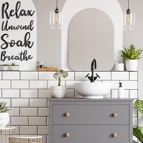 Miniatura 5 de Jetec 4 piezas de decoración de pared de baño negro de madera, letrero grande para remojar relajarse, relajarse y respirar, accesorios de arte de