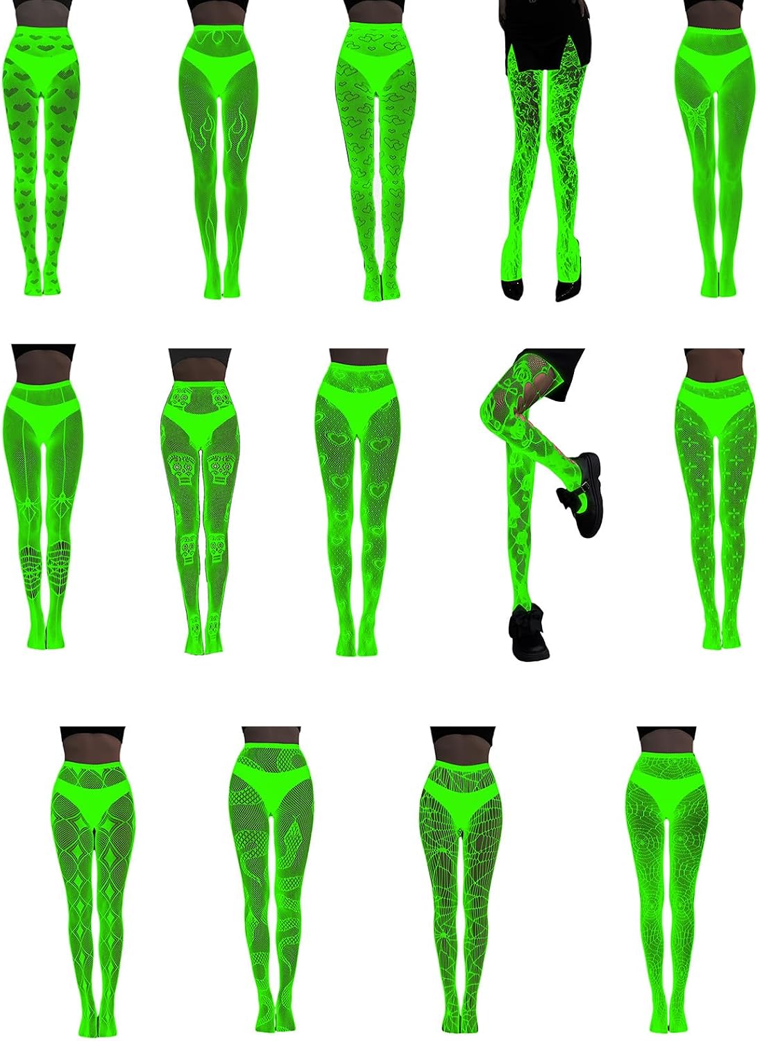 Women Glow in Dark Halloween Pantyhose Luminously Spiderweb Skull Pattern Mesh Tights Stockings Party Hosiery Glowing Tights