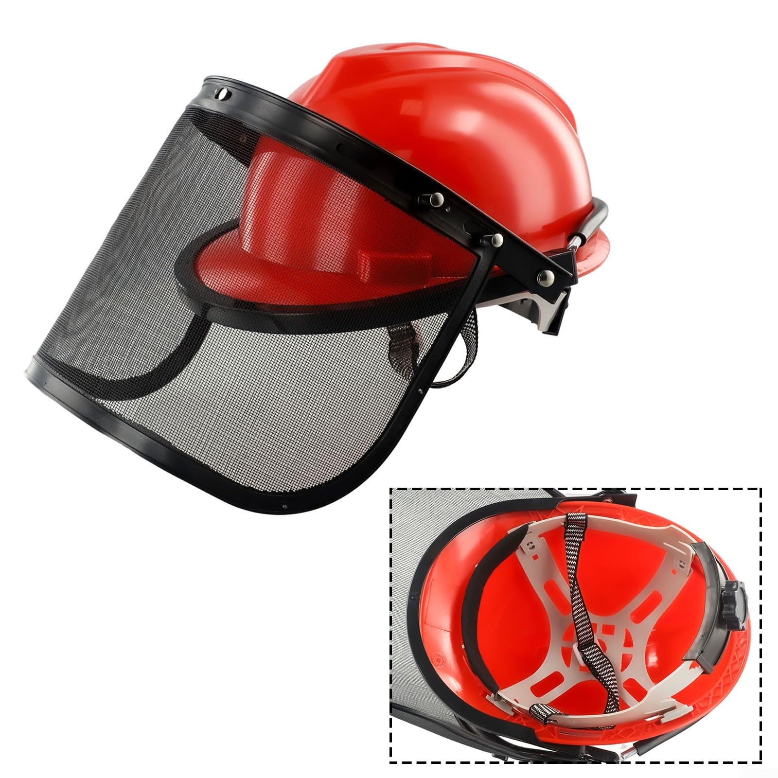 Casque de sécurité pour tronçonneuse, Protection de Casque de Protection pour tronçonneuse - Visière en Maille pour tronçonneuse, Tondeuse à Gazon, débroussailleuse, Rouge + Noir