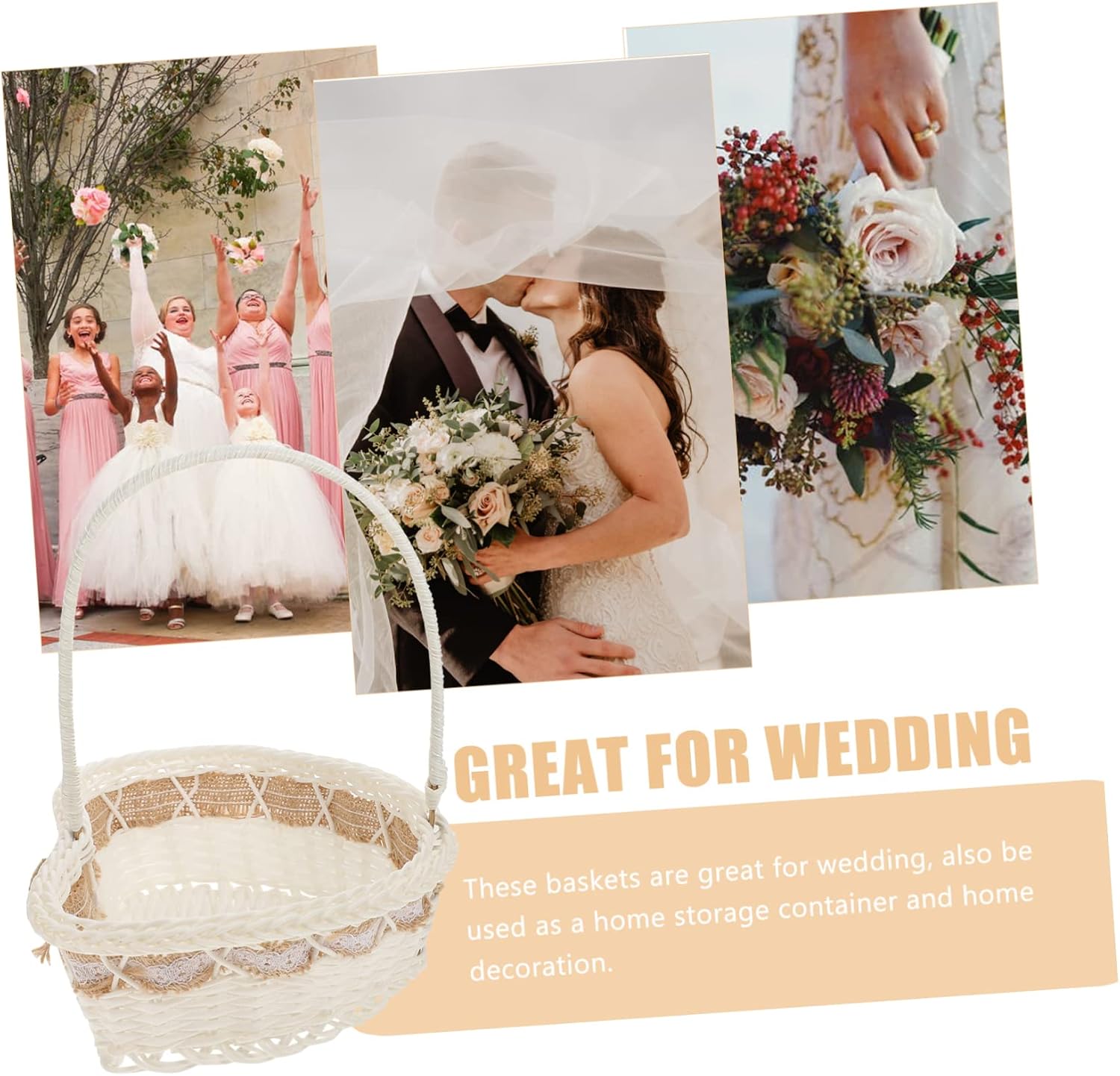 Healifty Heart Shape Wedding Basket Portable Petal Container for Bride Handwoven Flower Basket for Parties Sturdy Lightweight Design for Weddings Celebrations image 3