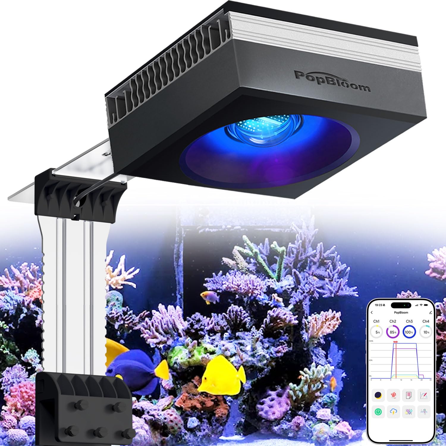 PopBloom RL115 WiFi LED Acquario Marino 120W, Lampada Acquario Marino a Spettro Completo per acquario di pesci SPS/LPS, L'APP supporta l'italiano