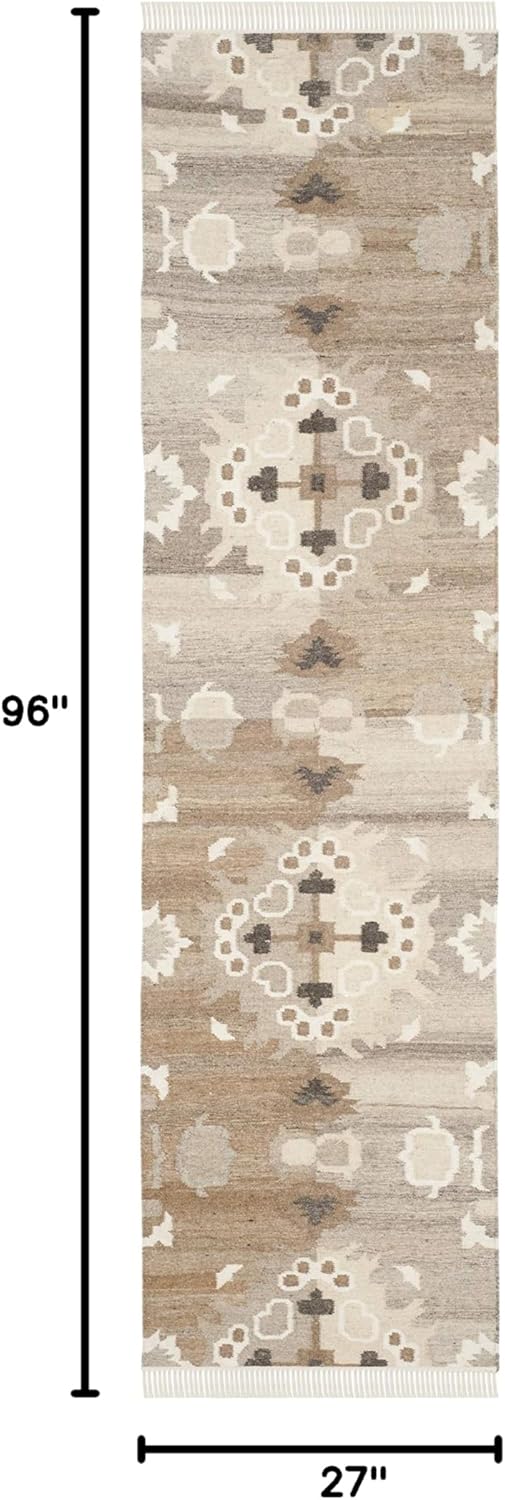 Handmade Gray Wool and Viscose Runner Rug