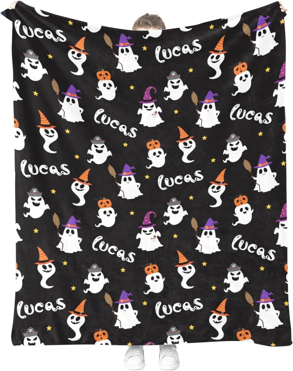 LKWENG Custom Halloween Blanket with Name, Ghost Blanket