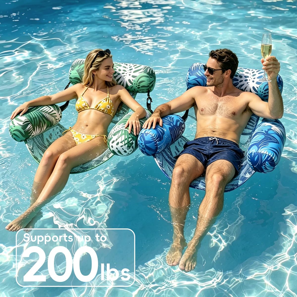 Poolsessel für Erwachsene 2er Set Aufblasbare Poolliege mit Rückenlehne Schwimmsessel für Pool Erwachsene Wassersessel Pool Liegestuhl Aufblasbarer Sessel für Pool Blau & Grün
