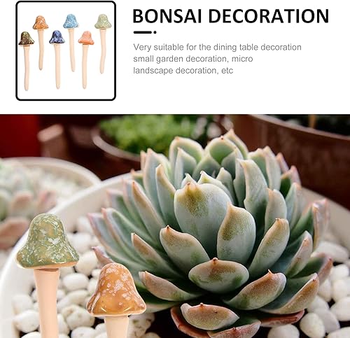 Miniatura 8 de Tofficu Decoración al aire libre, 6 piezas de cerámica de hongos de jardín, estacas, estatua de hongos para patio, césped, decoración de macetas al