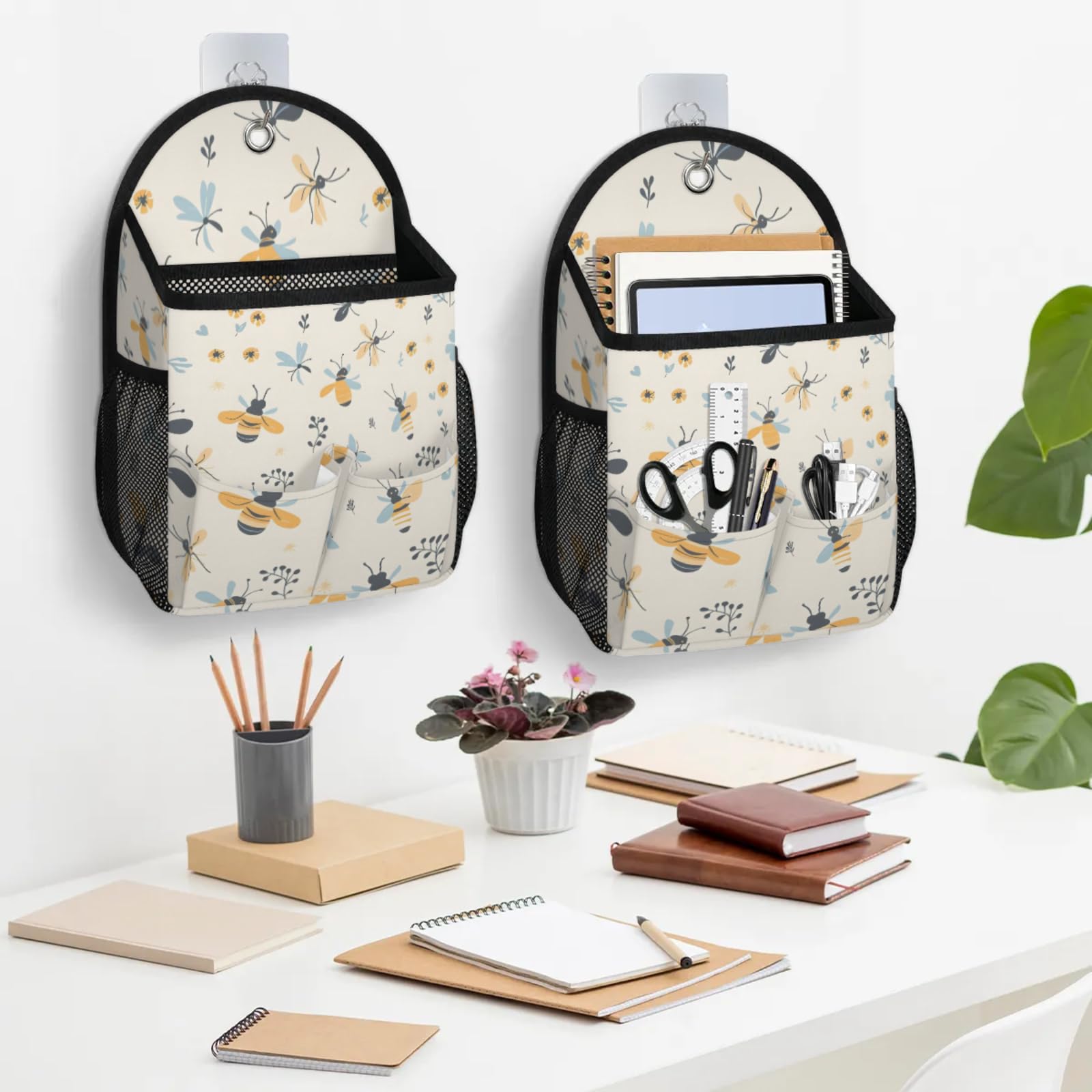 Ape Honey, confezione da 2 organizer da appendere alla parete, con tasca portaoggetti in tessuto, cesto portaoggetti per cucina, bagno, organizer