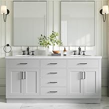 ARIEL Hepburn 72-inch Bathroom Vanity with Sink,Solid Wood, 1.5-inch Carrara White Quartz Countertop & Backsplash, Double Oval Porcelain Sink, 4 Soft Closing Doors, 6 Dovetail Drawers, Grey