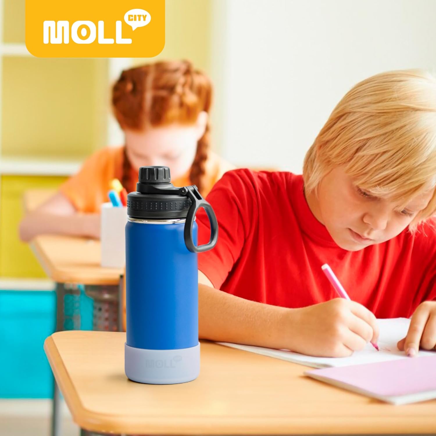 Kids Water Bottle-12 oz Stainless Steel Vacuum Insulated Sports Water Bottle for School, Reusable Metal Travel Water Flask with Silicone Boot (Royal Blue) - Image 9