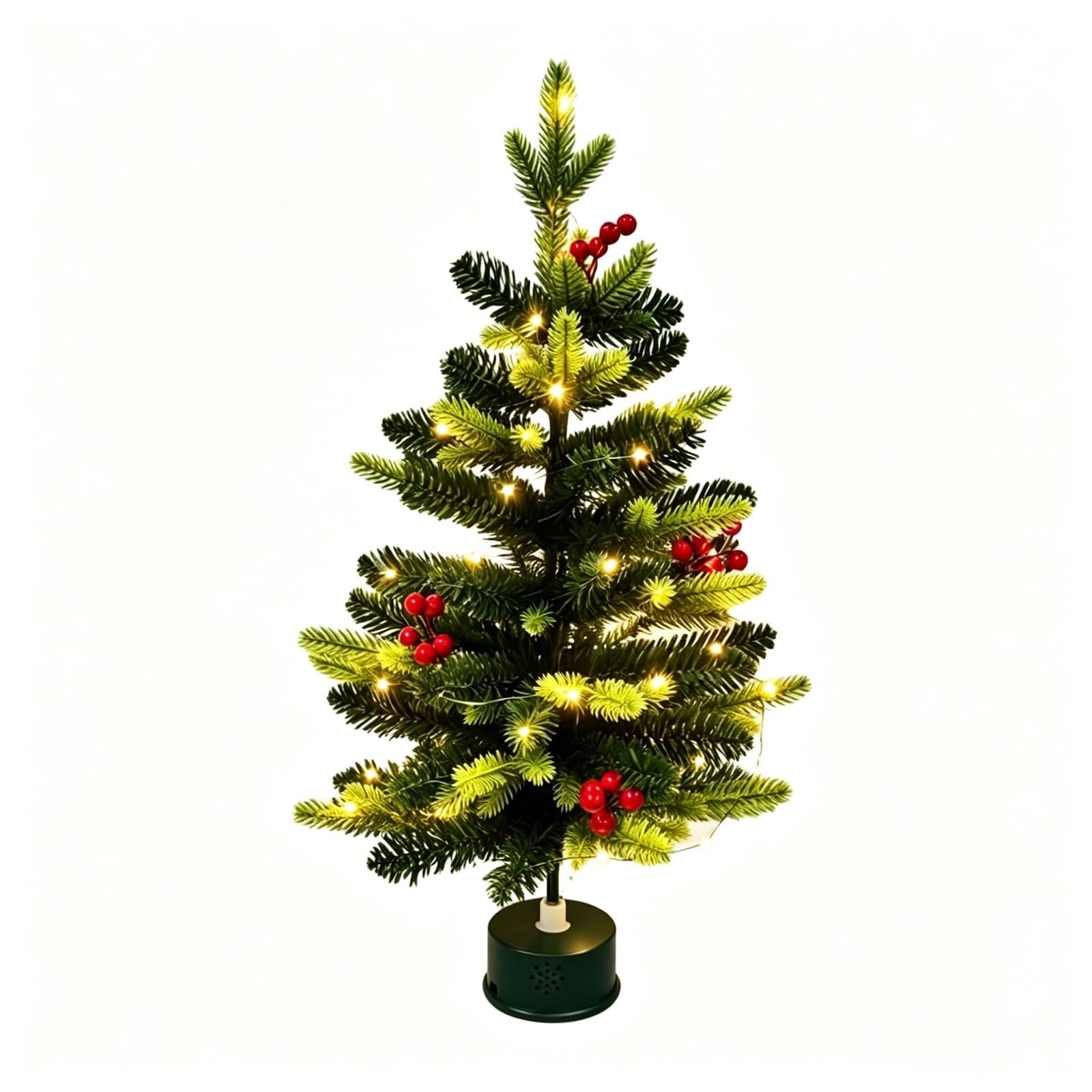 PANGBOER Girevole per Albero Natalizio da Tavolo con Luce Calda a Filo LED, funzioni Musicali e Timer per Decorazioni Natalizie, tavoli per Feste e vetrine Piccola Base per Albero Natale Rotante