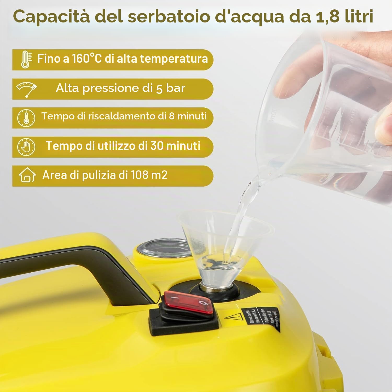 FANTASK Pulitore a vapore da 2000 W con 13 accessori, pressione del vapore: max. 5 bar, temperatura: fino a 160 ℃, potenza superficie: 108 m², serbatoio: 1,8 l, tempo di riscaldamento: 8 minuti