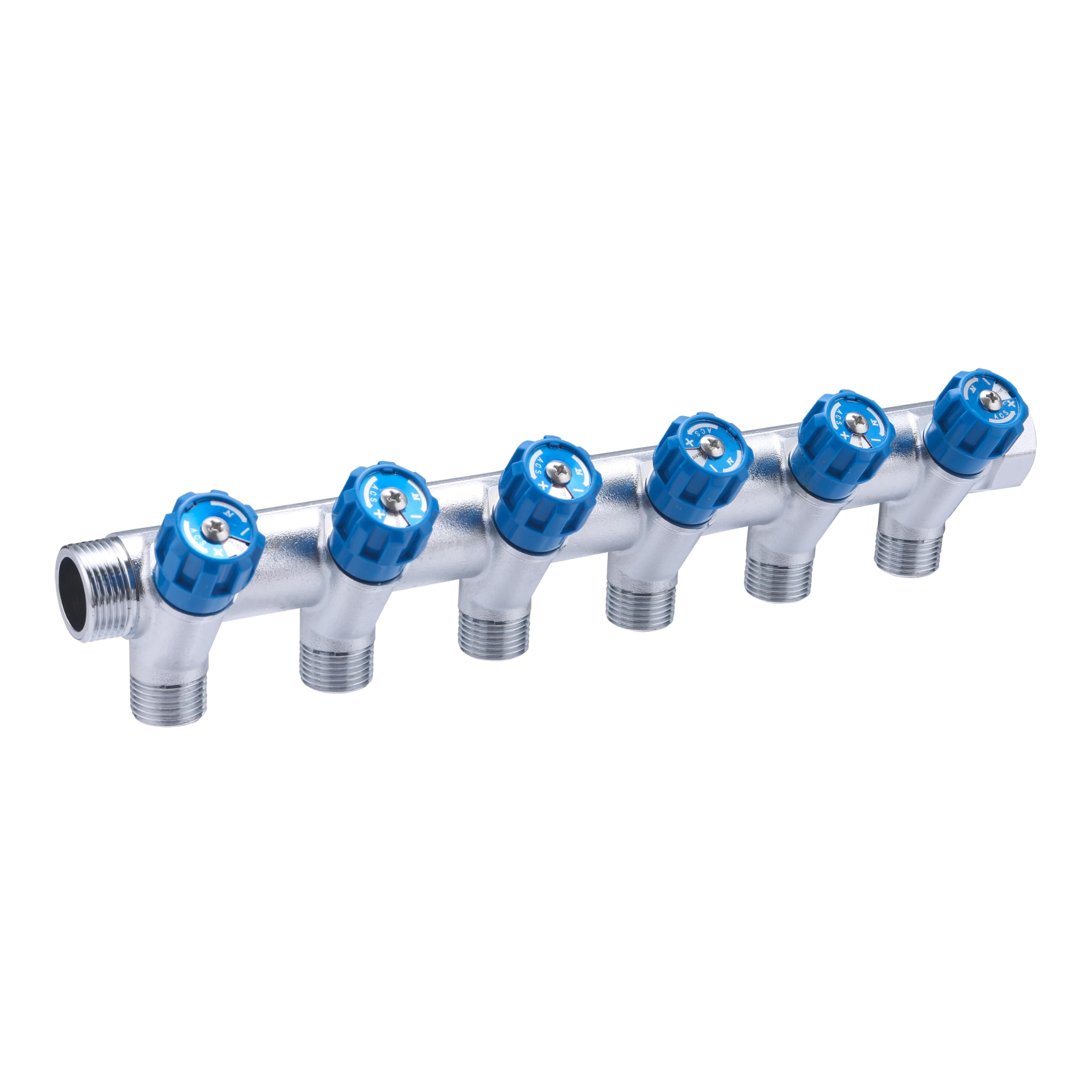 Colector macho-hembra 3/4 con grifería azul y 6 salidas macho 1/2 | Latón | Conexión segura y duradera | Ideal para fontanería | Fácil instalación y ajuste preciso | QUICK PLOMBERIE