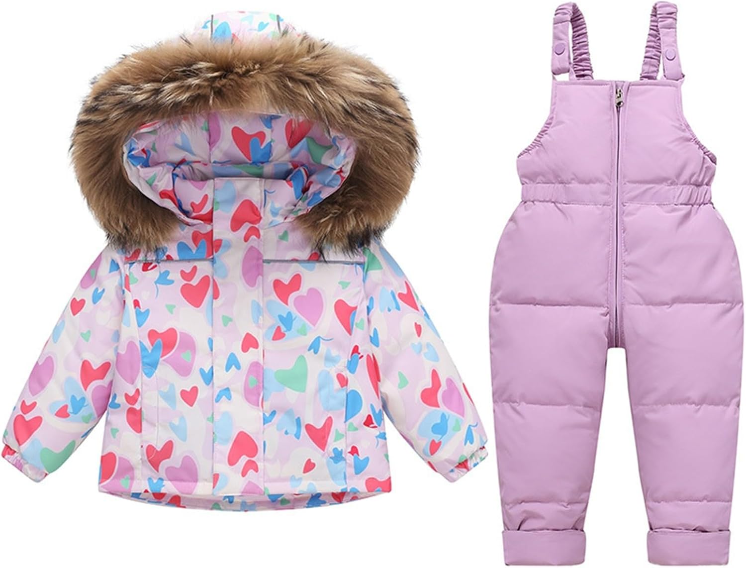 YRAETENM Kids 2 Piece Snowsuit Set Toddler Baby Boys Girls Winter Wear Hooded Puffer Jacket and Snow Bib Pants Ski Suits