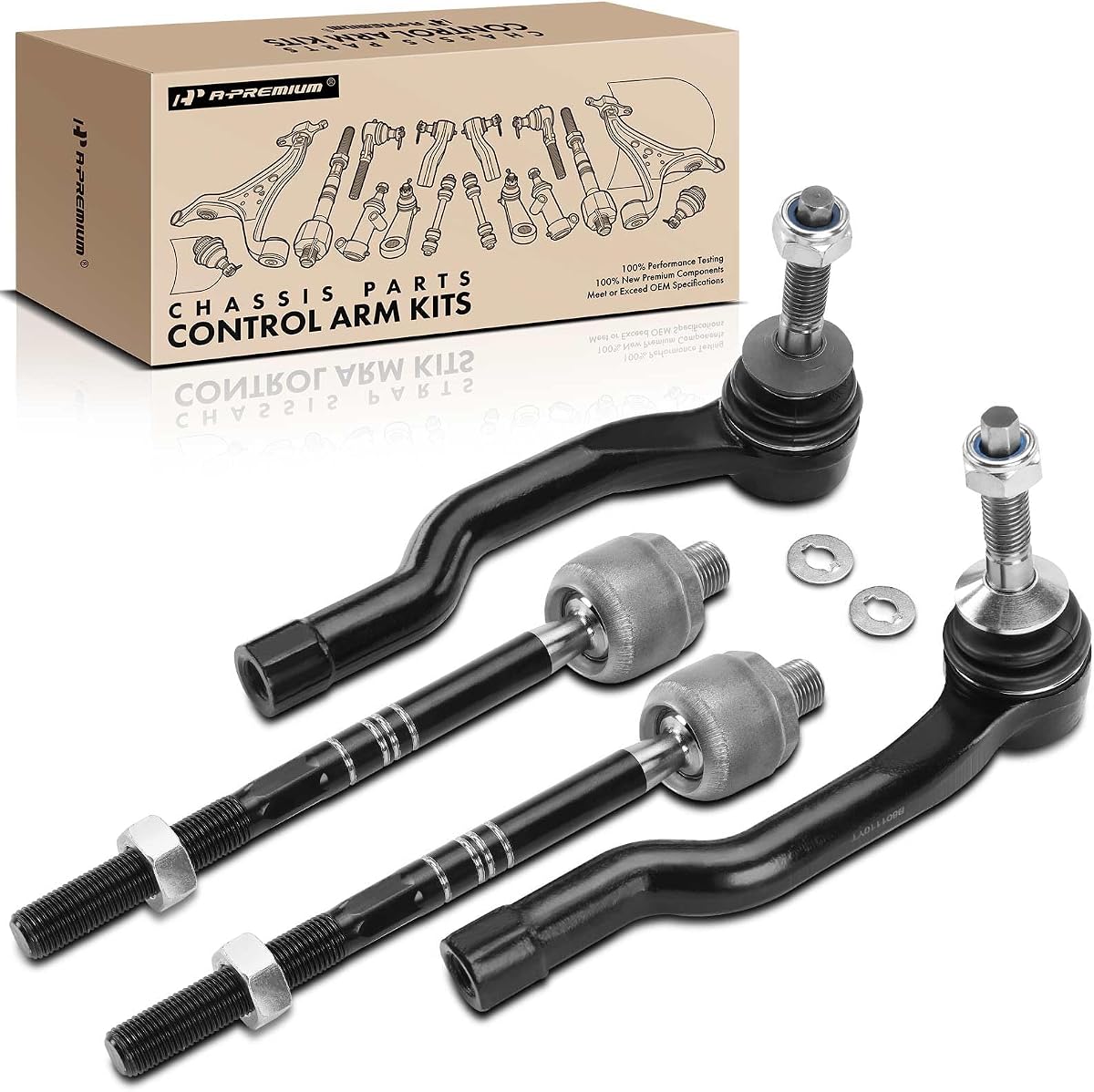 Front Inner & Outer Tie Rod End Kit, Fix Uneven Tire Wear | Compatible with Ford Fusion 2013-2020, Edge 2015-2021 & Lincoln MKZ 2013-2020, MKX 2016-2018, Set of 4