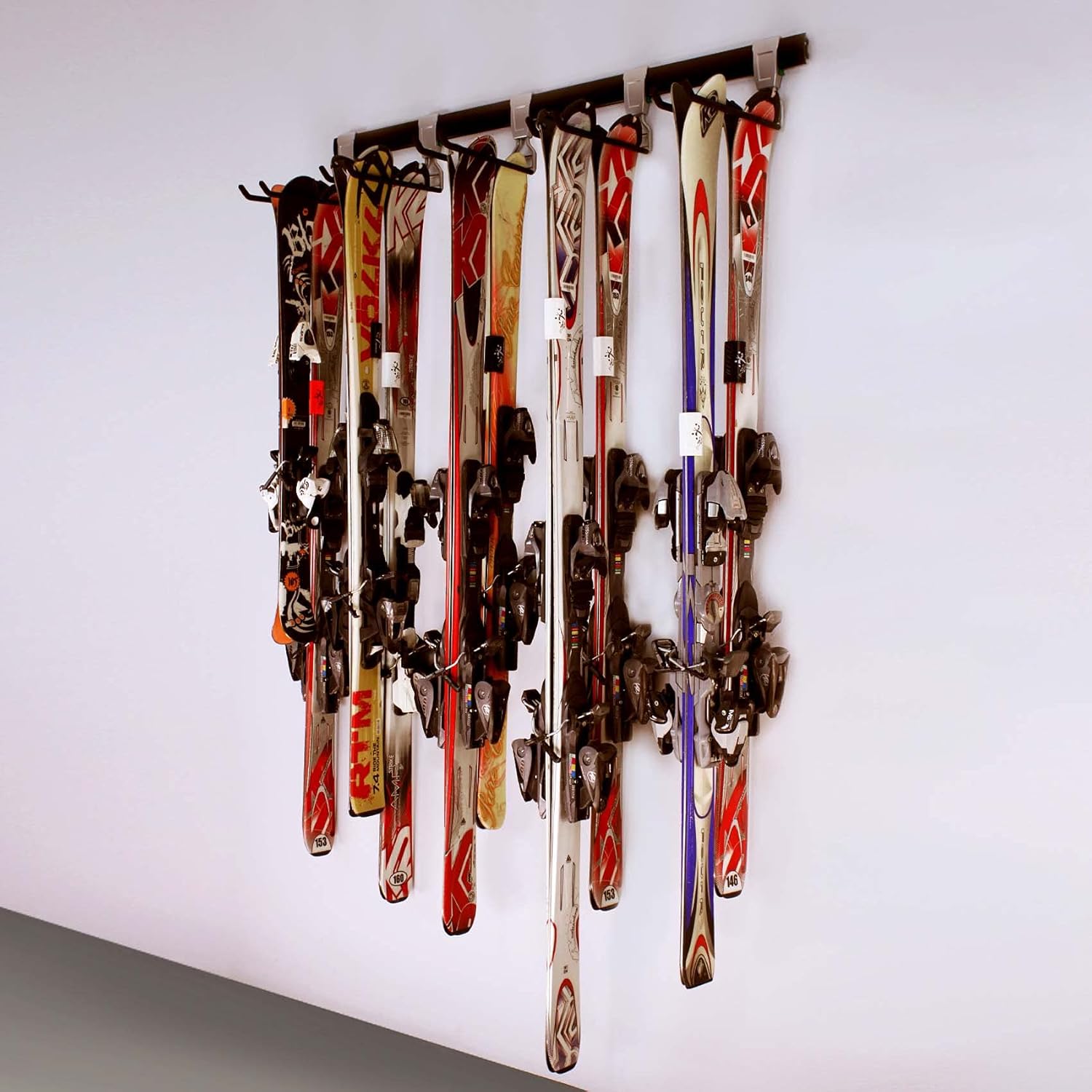 SafeRacks Wall Mounted Ski/Snowboard Rack - Includes 5 Storage Hooks