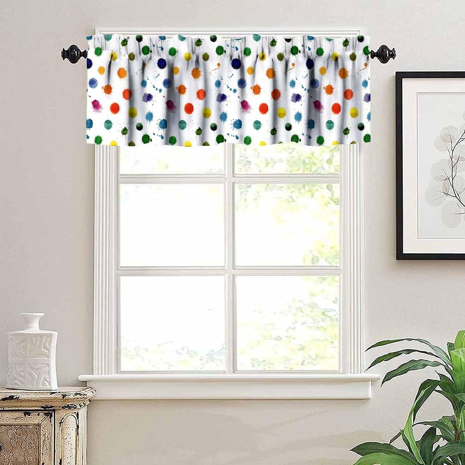 Painting Valances Curtains Circle Splashes Forming Colorful Polka Dots Window Treatment Valances Short Curtains Rod Pocket Drape for Kids Bedroom Nursery Classroom Decor, 54x18inch