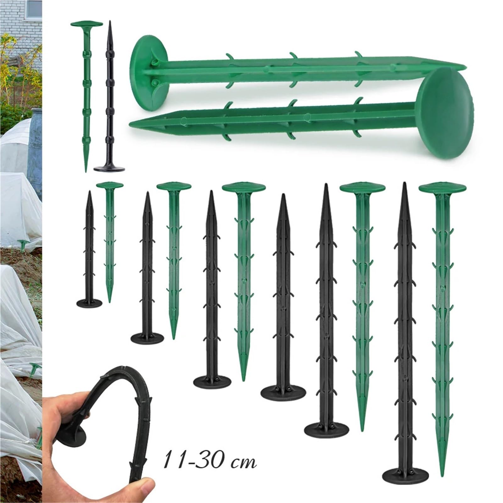 100 Pezzi di picchetti for Giardinaggio con Inserimento Punte Ancoraggio al Terreno, Chiodi for Erba, for Fissare teloni for Tende, Telo Repellente for per Fissaggio(Black,25cm)