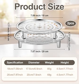 2 Pcs Steamer Rack, Stainless Steel Round Steam Rack for Pot(7.1& 7.9)