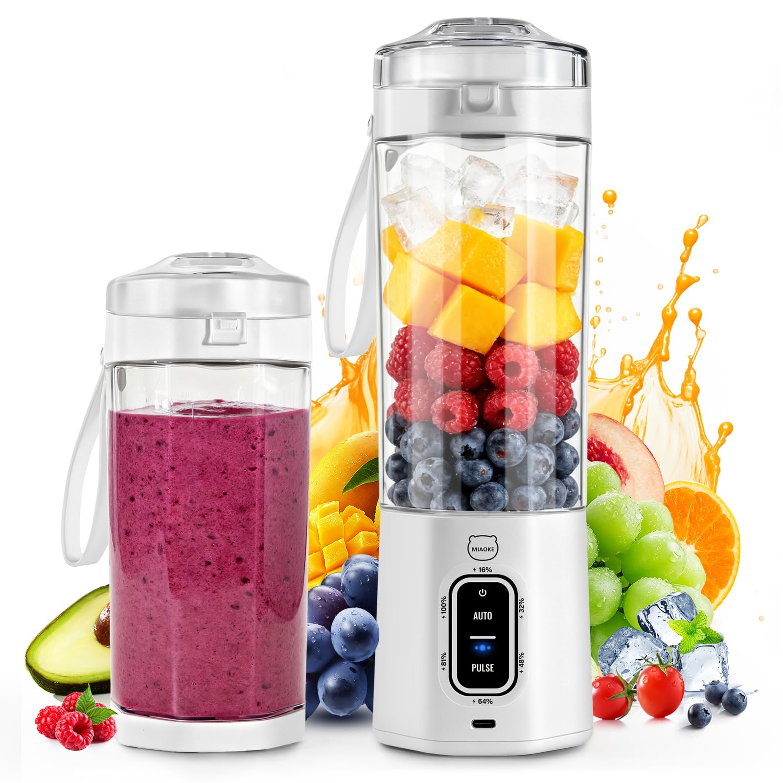 Upgrade 700 ML Portable Smoothie Blender, Rechargeable Blende -White
