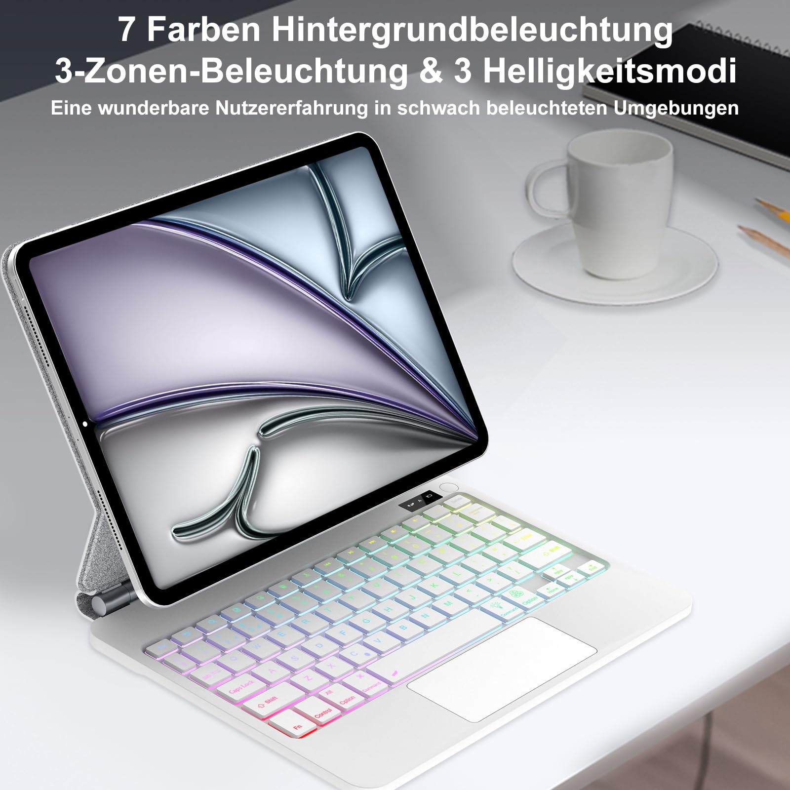 Magic Keyboard für iPad Air 13" M4 2026/M3 2025/M2 2024 & iPad 12.9, Weiß | Freischwebendes Stand Design, 7-Farbige Beleuchtung mit Trackpad Hülle mit Tastatur für iPad Air 13/iPad Pro 12.9"